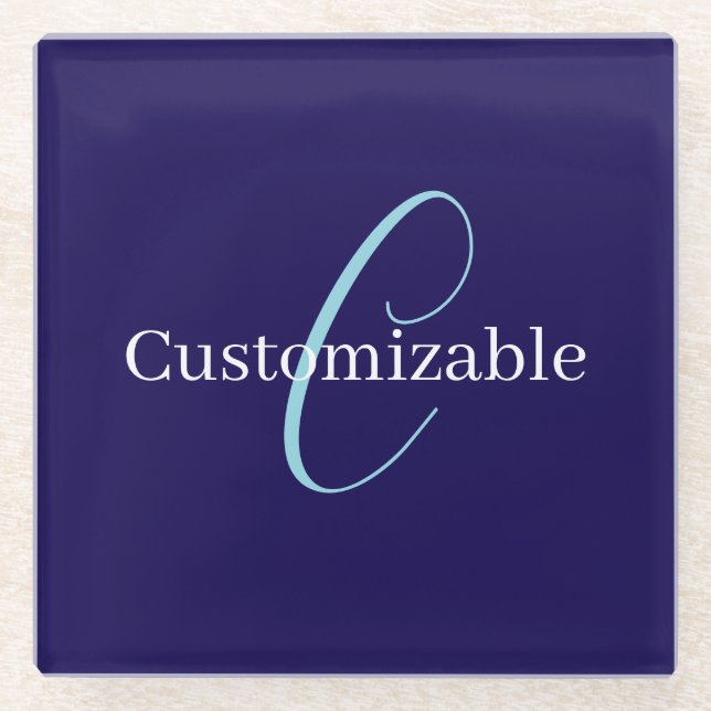 Editable Cursive Script Monogram Purplish Blue Glasuntersetzer (Vorderseite)