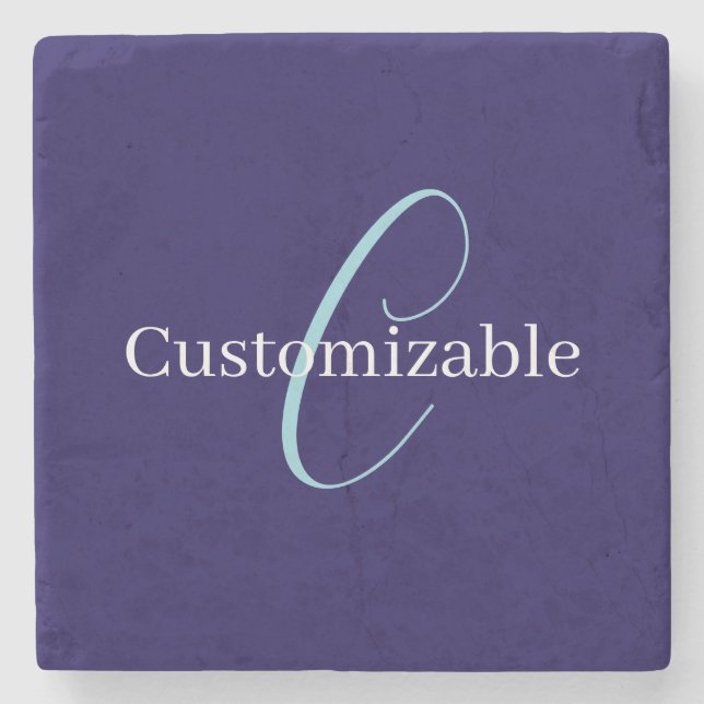 Editable Cursive Script Monogram Purplish Blue Steinuntersetzer (Vorderseite)