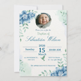 Editable Cute Baby Boy Baptism Einladung