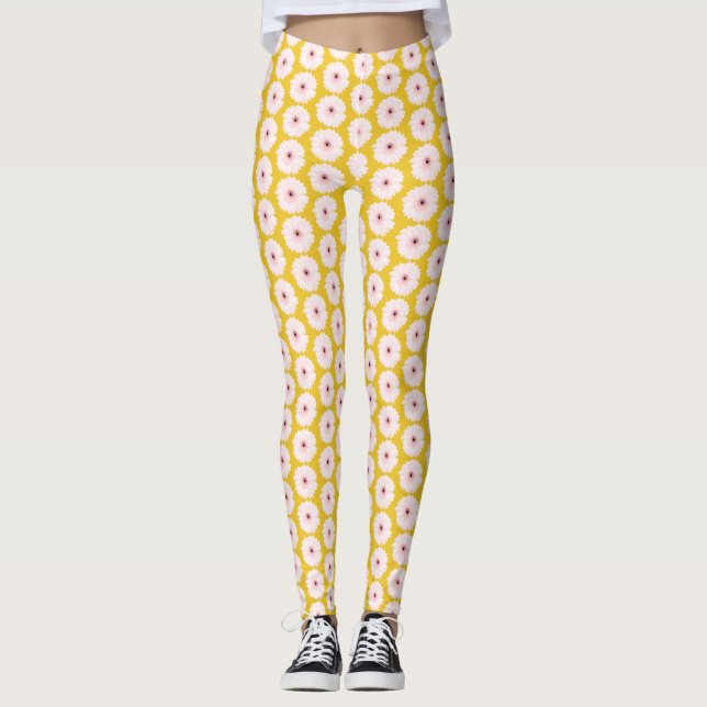 Editable Daisy Pattern on Golden Athletic Leggings (Vorderseite)