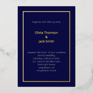 Editable Dark Blue Gold Wedding Foil Invitation Folieneinladung