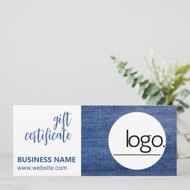 EDITABLE DENIM BLUE LOGO BUSINESS GIFT-BESCHEINIGU (Stehend Vorderseite)