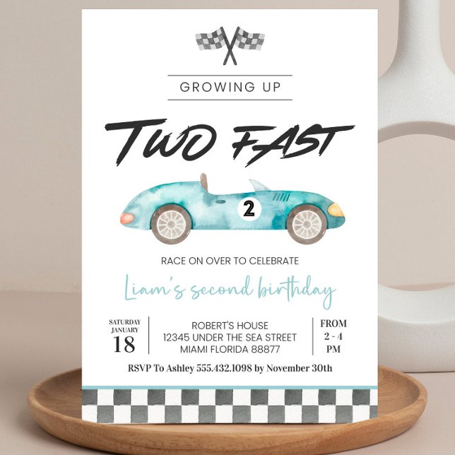 Editable DEUX Fast Birthday Invitation Race Car 2e (Créateur téléchargé)
