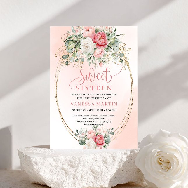 Editable Digital Blush Gold Sweet Sixteen Invite Einladung (Editable Digital Blush Gold Sweet Sixteen Invitation)