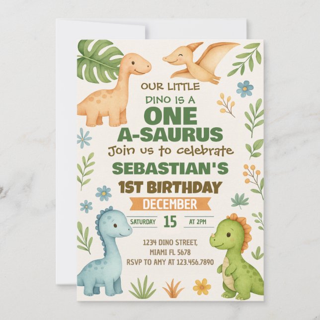Editable Dino Party Einladung (Vorderseite)