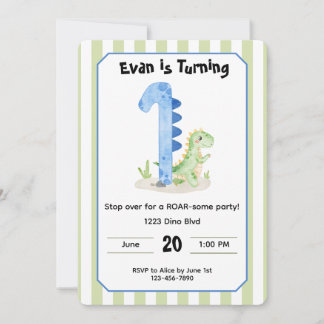 Editable Dinosaur 1st Birthday Invitation  Einladung