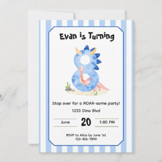 Editable Dinosaur 8th Birthday Invitation  Einladung