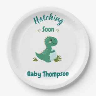 Editable Dinosaur Baby Boy Dusche Schnürung bald Pappteller