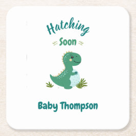 Editable Dinosaur Baby Boy Dusche Schnürung bald Rechteckiger Pappuntersetzer