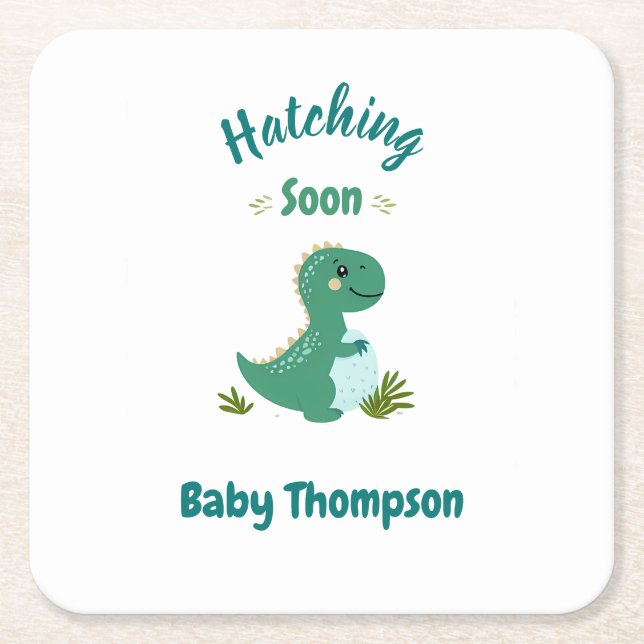 Editable Dinosaur Baby Boy Dusche Schnürung bald Rechteckiger Pappuntersetzer (Vorderseite)