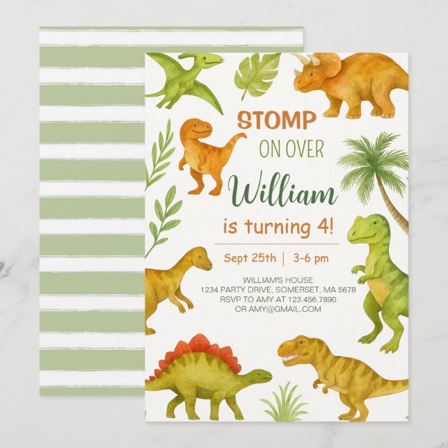 Editable Dinosaur Birthday Party Einladung (Vorne/Hinten)