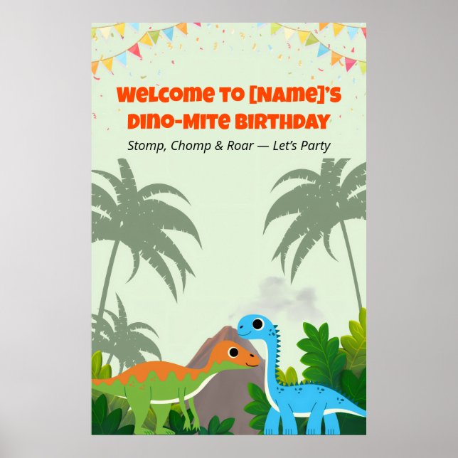 Editable Dinosaur Birthday Party-Zeichen Poster (Vorne)