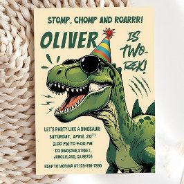 Editable Dinosaurier 2. Geburtstagseinladung, 2-re Einladung