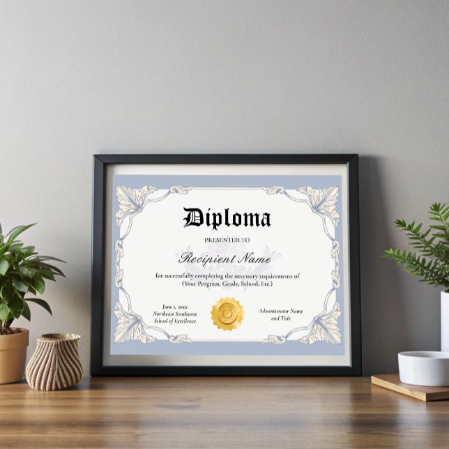 Editable Diploma Certificate of Abschluss 11x8.5 (Editable Diploma Certificate of Graduation 11x8.5)