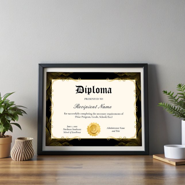 Editable Diploma Certificate of Abschluss 11x8.5 (Editable Diploma Certificate of Graduation 11x8.5)