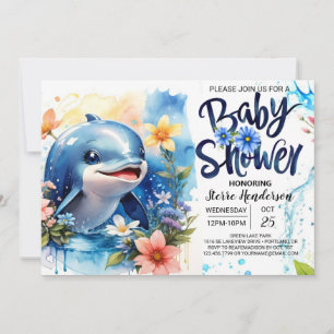 Editable Dolphin Boy Baby Dusche Einladung