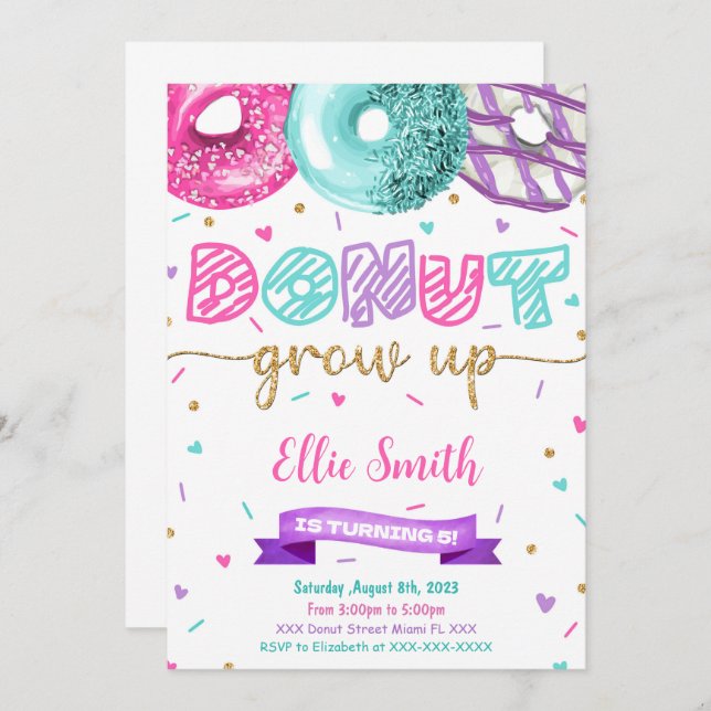 Editable Donut Birthday Einladung (Vorne/Hinten)
