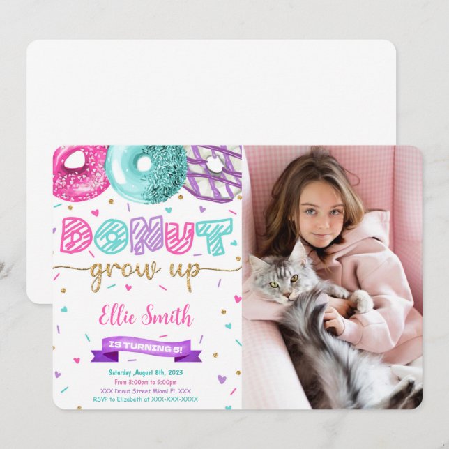 Editable Donut Birthday Foto Einladung (Vorne/Hinten)