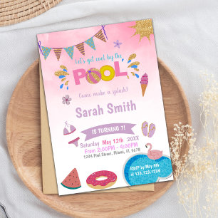 Editable Dreamy Summer Swim Party Einladung für Mä