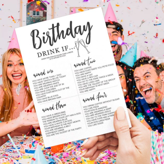 EDITABLE Drink if Birthday Game card Einladung (Von Creator hochgeladen)