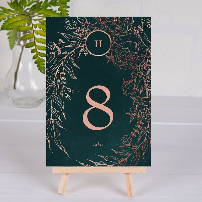 Editable Dusty Rose Gold Emerald Custom Wreath Tischnummer (Von Creator hochgeladen)