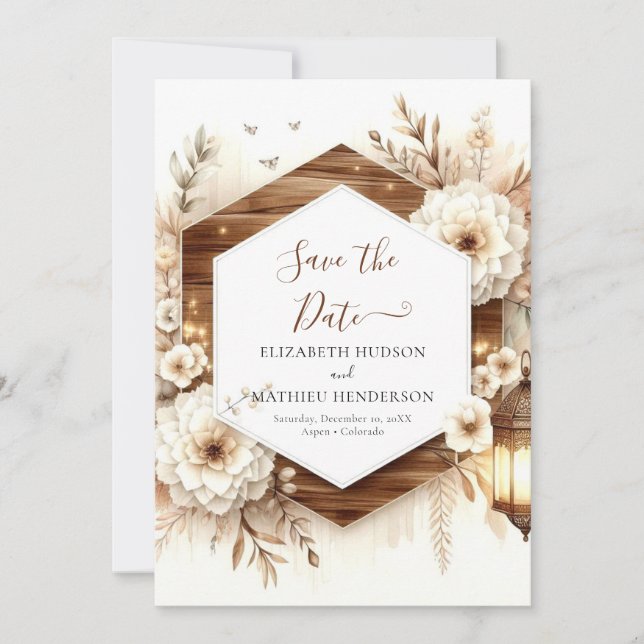 Editable einfache rustikale Hochzeit Save The Date (Vorderseite)