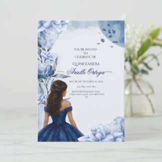 Editable Elegant Blue Quinceñera Einladung