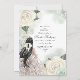 Editable Elegant White Gold Quinceñera Einladung