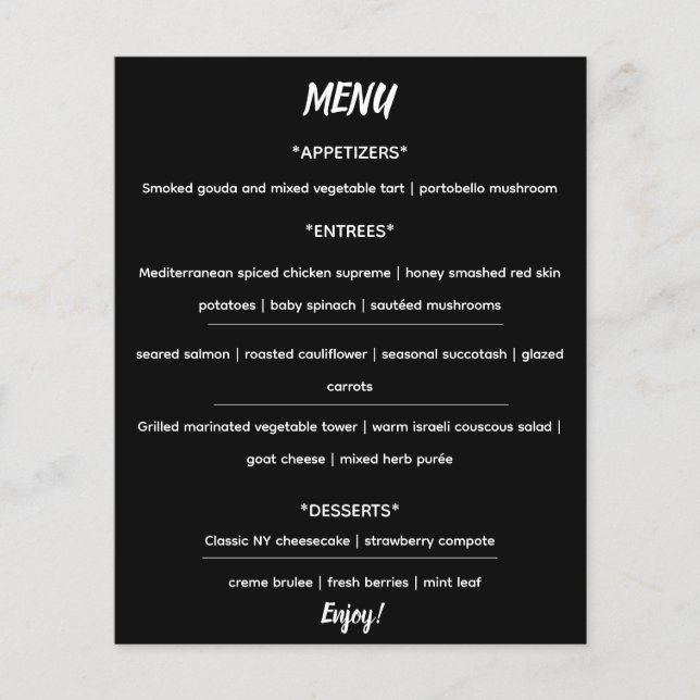 Editable Elegante Black and White Menu Flyer (Vorne)