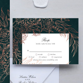 Editable Emerald Blume Wreath Copper Foil Wedding RSVP Karte