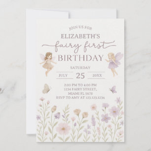 Editable Fairy First Birthday Einladung