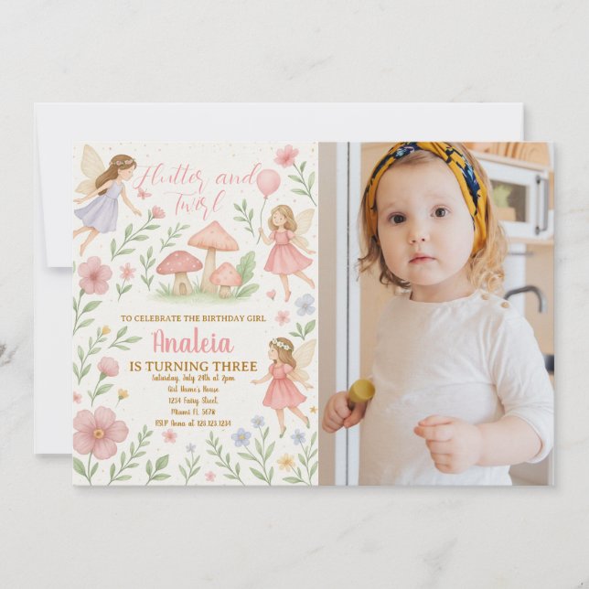 Editable Fairy Garden Geburtstag Einladung (Vorderseite)