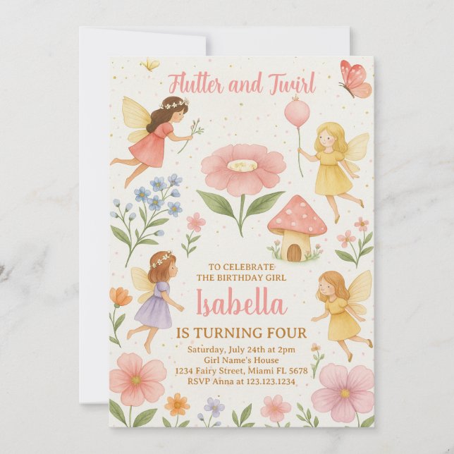 Editable Fairy Garden Geburtstag Einladung (Vorderseite)