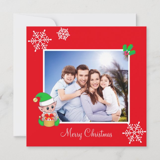 Editable Family Foto & Niedlich Elf zu Weihnachten (Vorderseite)