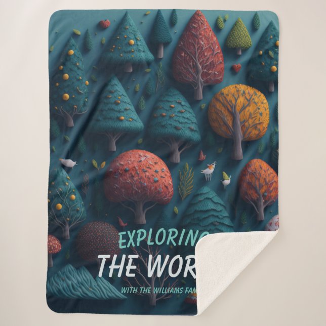 Editable Fantasy Garnelen Waldvögel und Bäume Sherpadecke (Vorderseite)