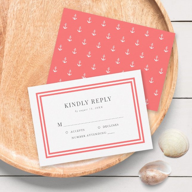 Editable Farbe Moderne klassische Ankerhochzeit RSVP Karte (Von Creator hochgeladen)