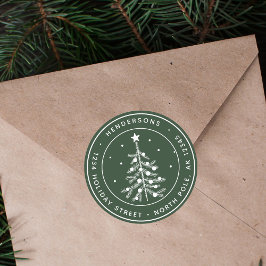 Editable Farbe Weihnachtsbaum Rücksendeadresse Grü Runder Aufkleber