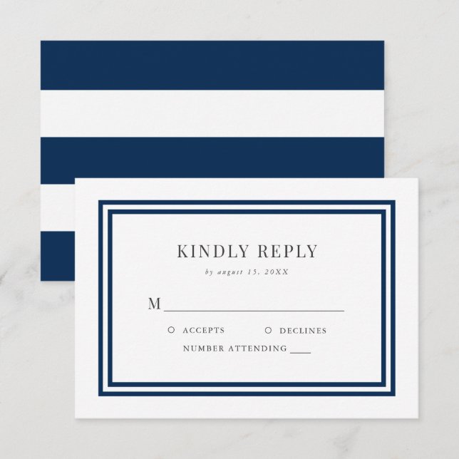 Editable Farbe White Stripes Nautical Wedding RSVP Karte (Vorne/Hinten)