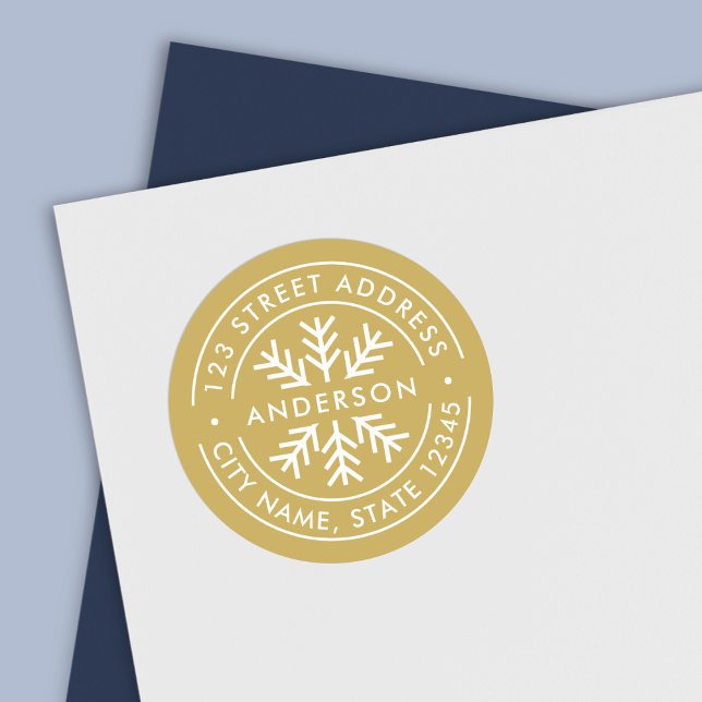 EDITABLE FARBEN Border Snowflake Rücksendeadresse Runder Aufkleber (Von Creator hochgeladen)