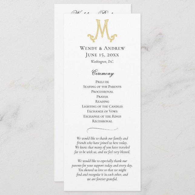EDITABLE FARBEN M Monogram Wedding Program Programm (Vorne/Hinten)