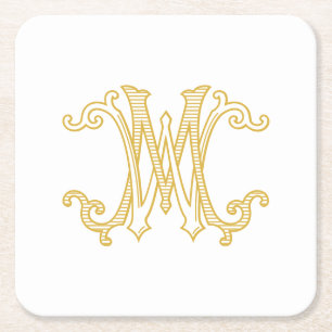 EDITABLE FARBEN WM Monogram MW Logo-Untersetzer Rechteckiger Pappuntersetzer