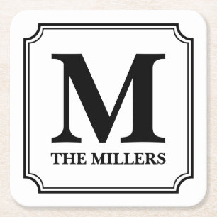 Editable Farbfamilienname/Bar/Restaurant-Monogramm Rechteckiger Pappuntersetzer