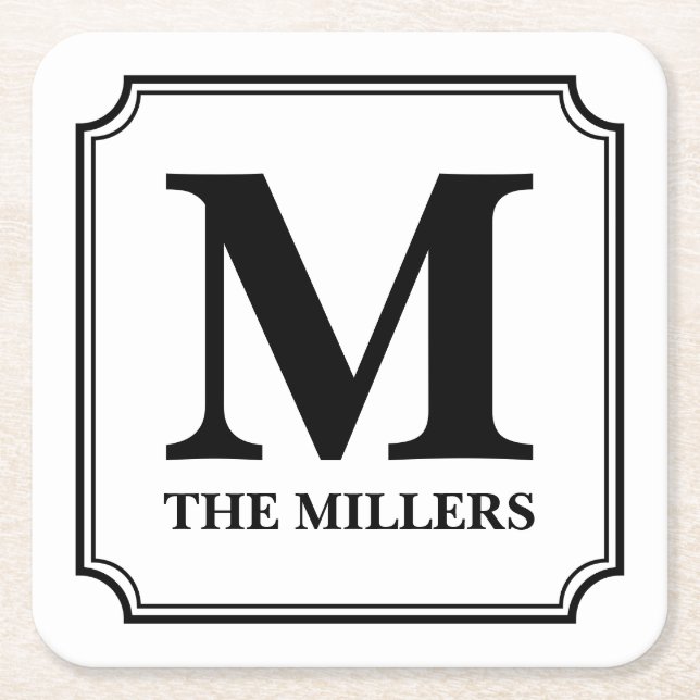 Editable Farbfamilienname/Bar/Restaurant-Monogramm Rechteckiger Pappuntersetzer (Vorderseite)