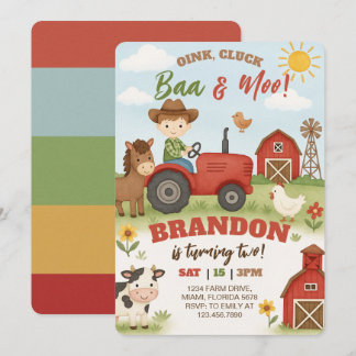 Editable Farm Animals Birthday Einladung