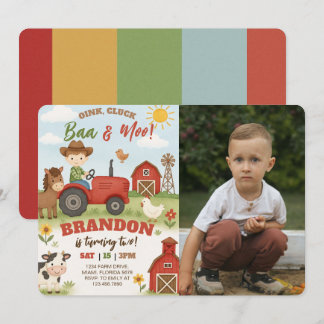 Editable Farm Animals Birthday Photo Einladung