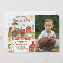 Editable Farm Animals Birthday Photo Einladung
