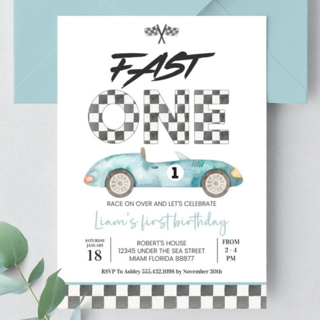 Editable Fast ONE Birthday Einladungs Race Car 1. Einladung (Von Creator hochgeladen)