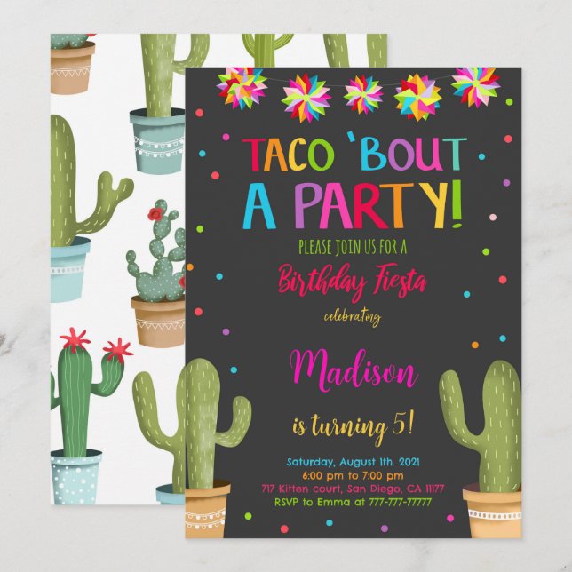 Editable Fiesta Birthday Party Einladung (Vorne/Hinten)