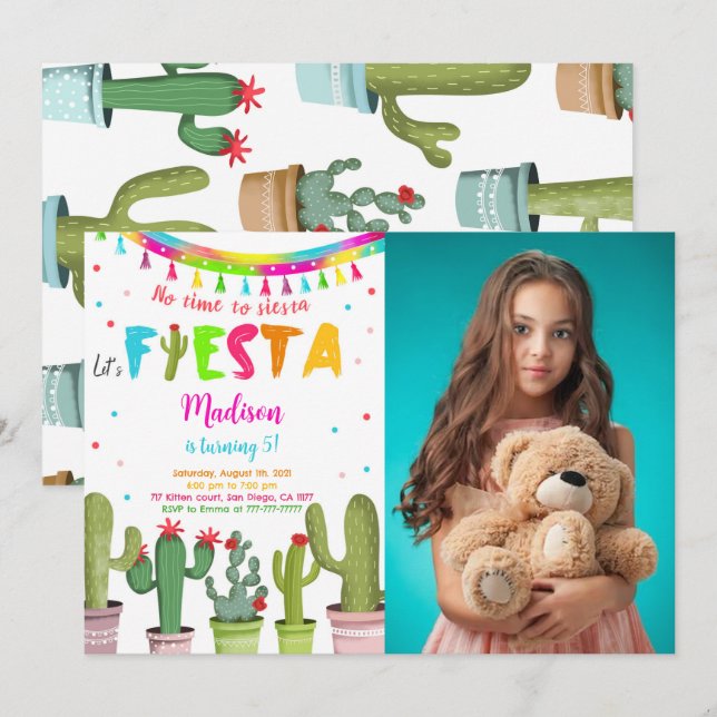 Editable Fiesta Birthday Party Foto Einladung (Vorne/Hinten)