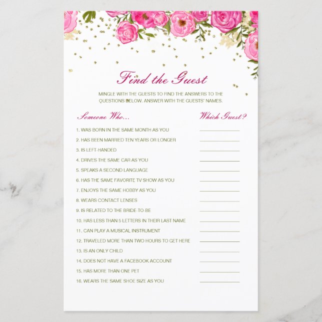 Editable Find the Guest Brautparty Game (Vorderseite)